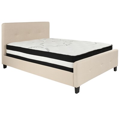 Flash Furniture Tribeca Tufted Upholstered Platform Bed in Beige Fabric with Pocket Spring Mattress, Full (HGBM18)