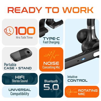 Delton 90X Wireless Noise Canceling Bluetooth Mono Headset, USB-C (DBTHEAD90X)
