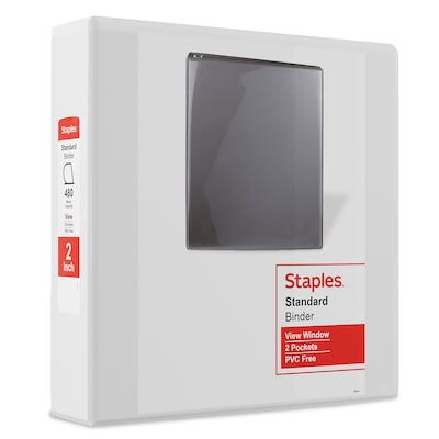 Staples® Standard 2 3 Ring View Binder with D-Rings, White, 6/Pack (26444CT)