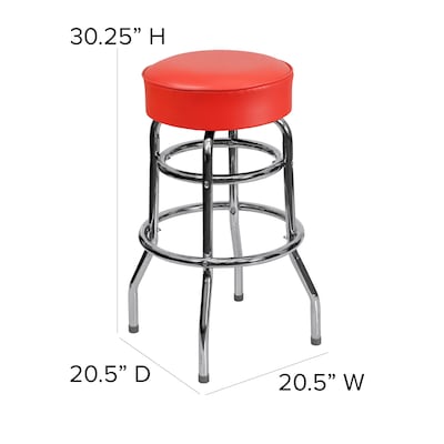 Flash Furniture Bruno Traditional Vinyl/Metal Double Ring Barstool without Back, Chrome/Red, 2-Pieces/Pack (2XUD100RED)