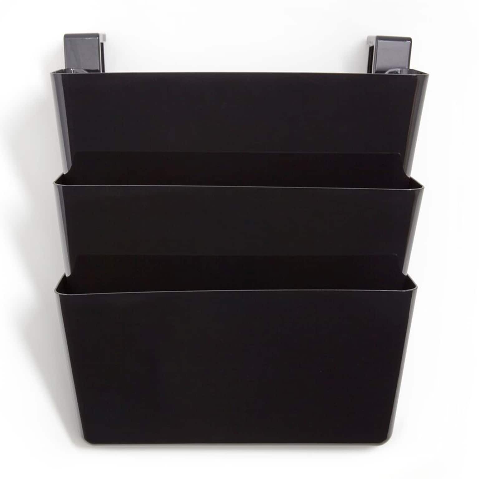 TRU RED Unbreakable 3-Pocket Plastic Letter Wall File, Black, Durable Wall-Mounted Organizer for Mail, Documents & Daily Filing