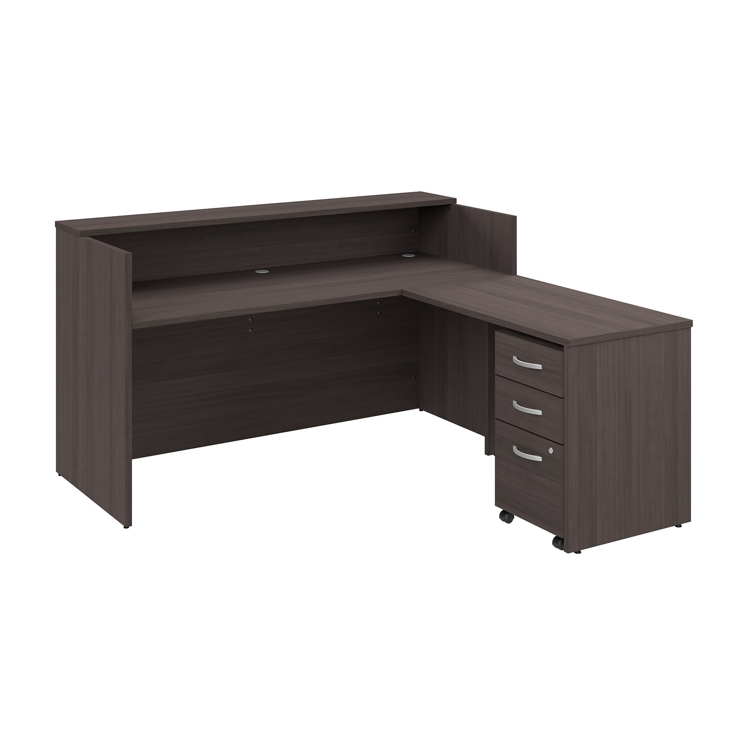 Bush Business Furniture Arrive 72W L Shaped Reception Desk with Shelf and Mobile File Cabinet, Storm Gray (ARV007SG)