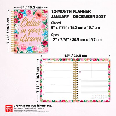 2027 BrownTrout Floral Inspirational 6.5" x 7.8" Calendar Year Weekly Standard Planner, Multicolor (9798330713042)