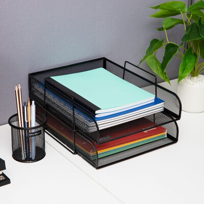 Mind Reader 4-Tier Stackable Paper Desk Tray, Metal Mesh, Black, 4/Pack (BSTACK4-BLK)