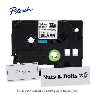 Brother P-touch Strong Adhesive Laminated Label Tape, ~1" x 26.2', Black on Matte Silver (TZeS951)