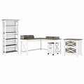 Bush Furniture Key West 60 L-Shaped Desk with File Cabinets, Bookcase and Organizers, Shiplap Gray/Pure White (KWS018G2W)