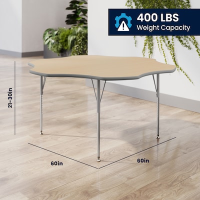 Flash Furniture Wren 60" Flower Activity Table, Height Adjustable, Light Natural Top/Silver Frame (XUA60FLRLNTA)