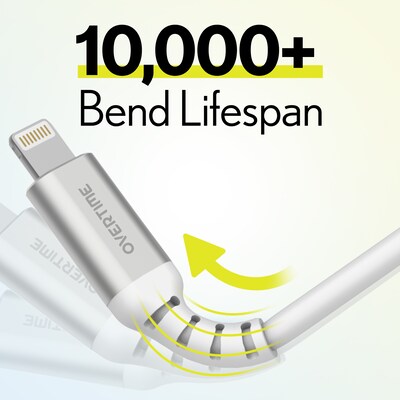 Overtime Lightning to USB-C Charging Cable, 6 ft., White. 3/Pack (OCAC2L6PK3)