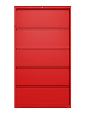 Hirsh HL10000 Series 5-Drawer Lateral File Cabinet, Locking, Letter/Legal, Lava Red, 36 (24258)