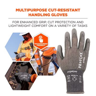 Ergodyne ProFlex 7044 PU Coated Cut-Resistant Gloves, ANSI A4, Gray, Medium, 1 Pair (10493)