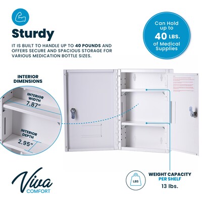 Viva Comfort Medium Double Door Medicine Locking Secure Storage Medical Cabinet, 0.3 cu. ft., White (ADIME999-02-WHI-MK)