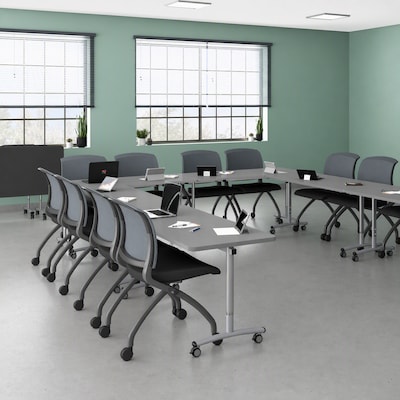 Correll 60"W x 24"D Adjustable Foldable Rectangular Training Room Table, Laminate, With Wheels, Gray Granite (FTS2460TF151413)