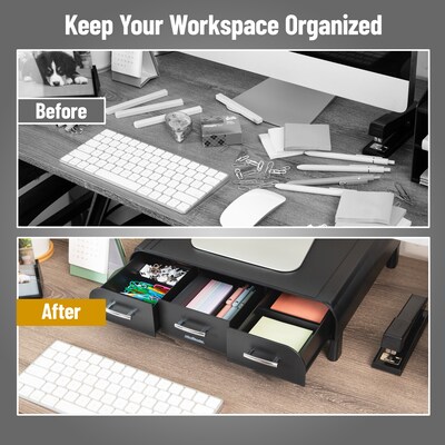 Mind Reader Monitor Stand and Desktop Organizer with 3 Storage Drawers, Black  (MONSTA3D-BLK)