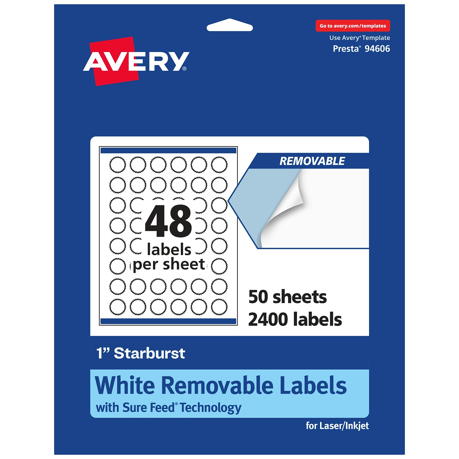 Avery Laser/Inkjet Burst Multipurpose Labels, 1 Dia., White, 2400 Labels/Box (94606)