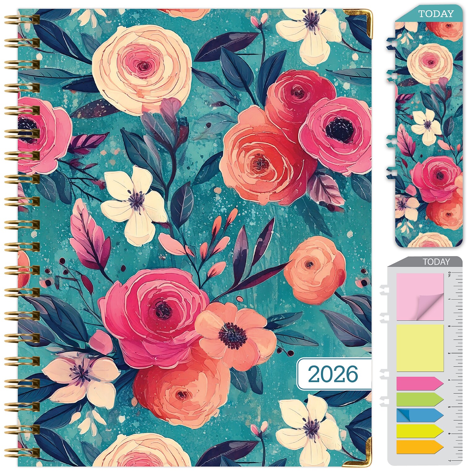 2026 Global Printed Products 8.5 x 11 Weekly & Monthly Planner, Paperboard Cover, Teal Floral (FSHN-CY26-8511-17)