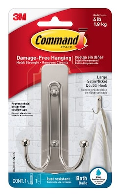 Command Large Bathroom Hook, Satin Nickel, (BATH36-SN-ES)