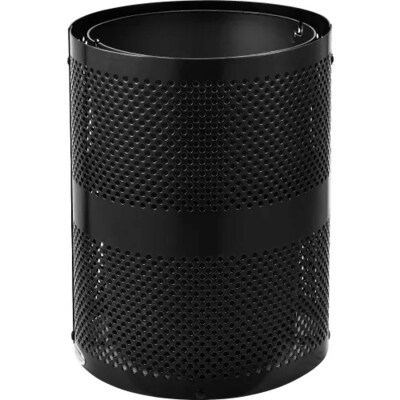 Global Industrial Outdoor Perforated Steel Trash Can w/ Rain Bonnet Lid, 36 Gallon, Black (261927BK)