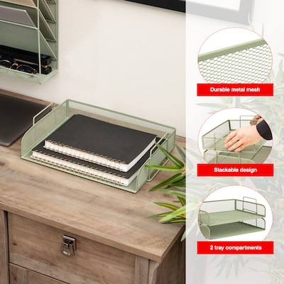 Staples Metal Mesh Side Loading Stackable Letter Tray, Letter Size, Sage Green, 2/Pack (ST63839)