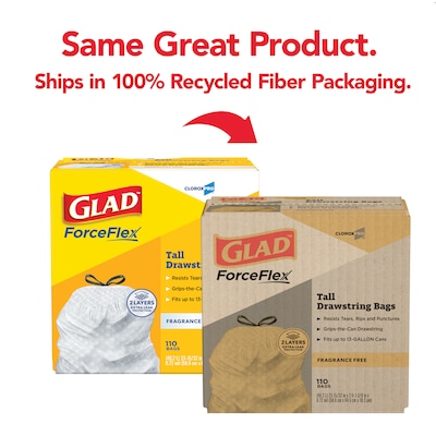 CloroxPro Glad 13 Gallon Drawstring Kitchen Trash Bag, Unscented, Gray, 110 Total Bags (22657)