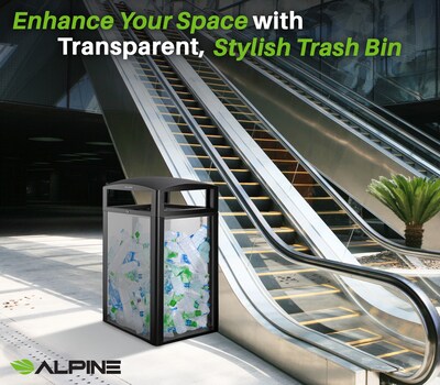 Alpine Industries Steel/PC Outdoor Trash Can with Dome Lid, 40 Gallon, Clear (471-40-CLR)