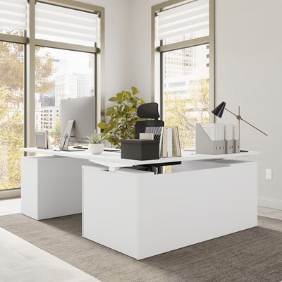 Bush Business Furniture Stratus 60"W Electric L-Shaped Adjustable Standing Desk with Drawers, White (SUT017WH)