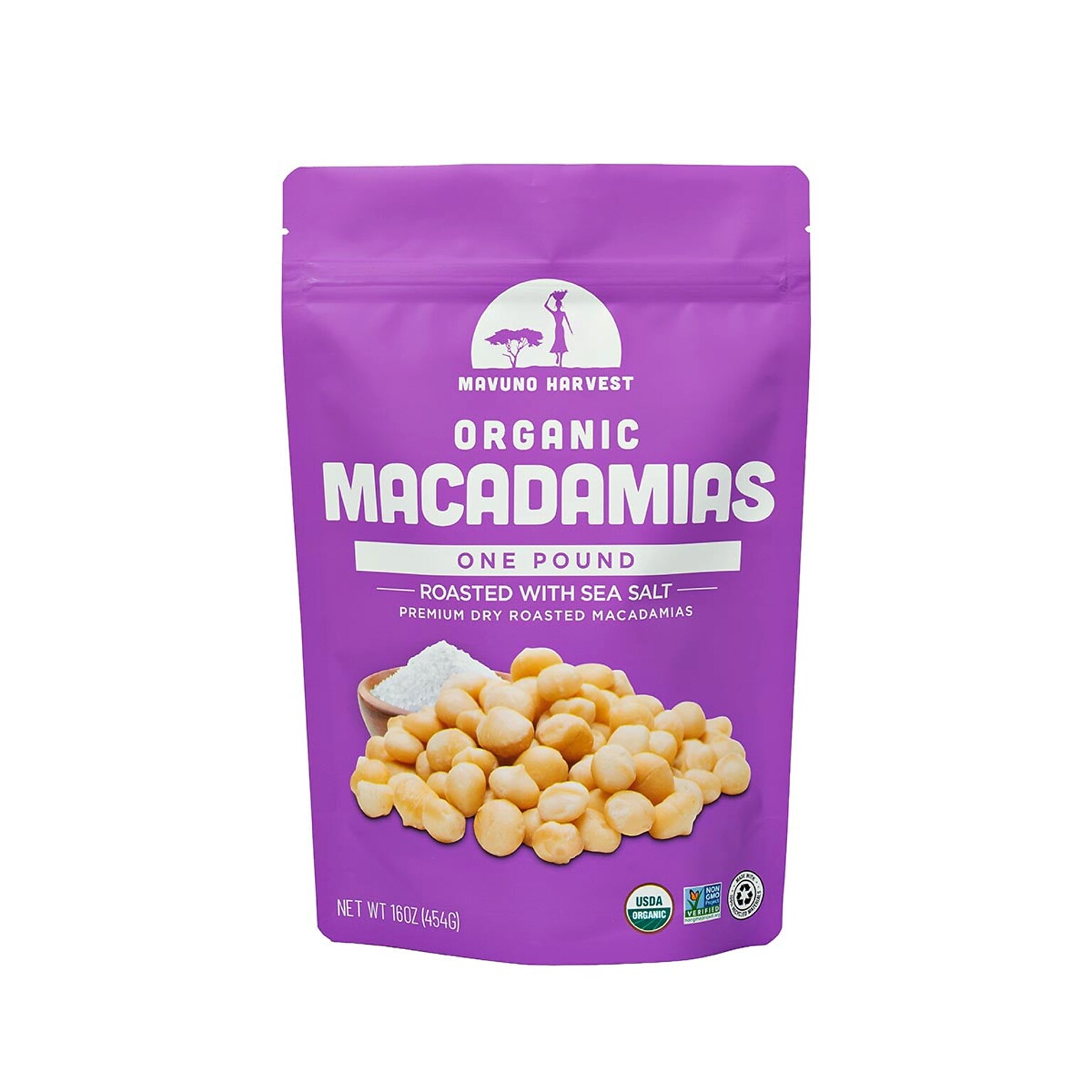 Mavuno Harvest Organic Dry Roasted Macadamias with Sea Salt, 1 lb. Bag (MAHW-SSMACD1LB)