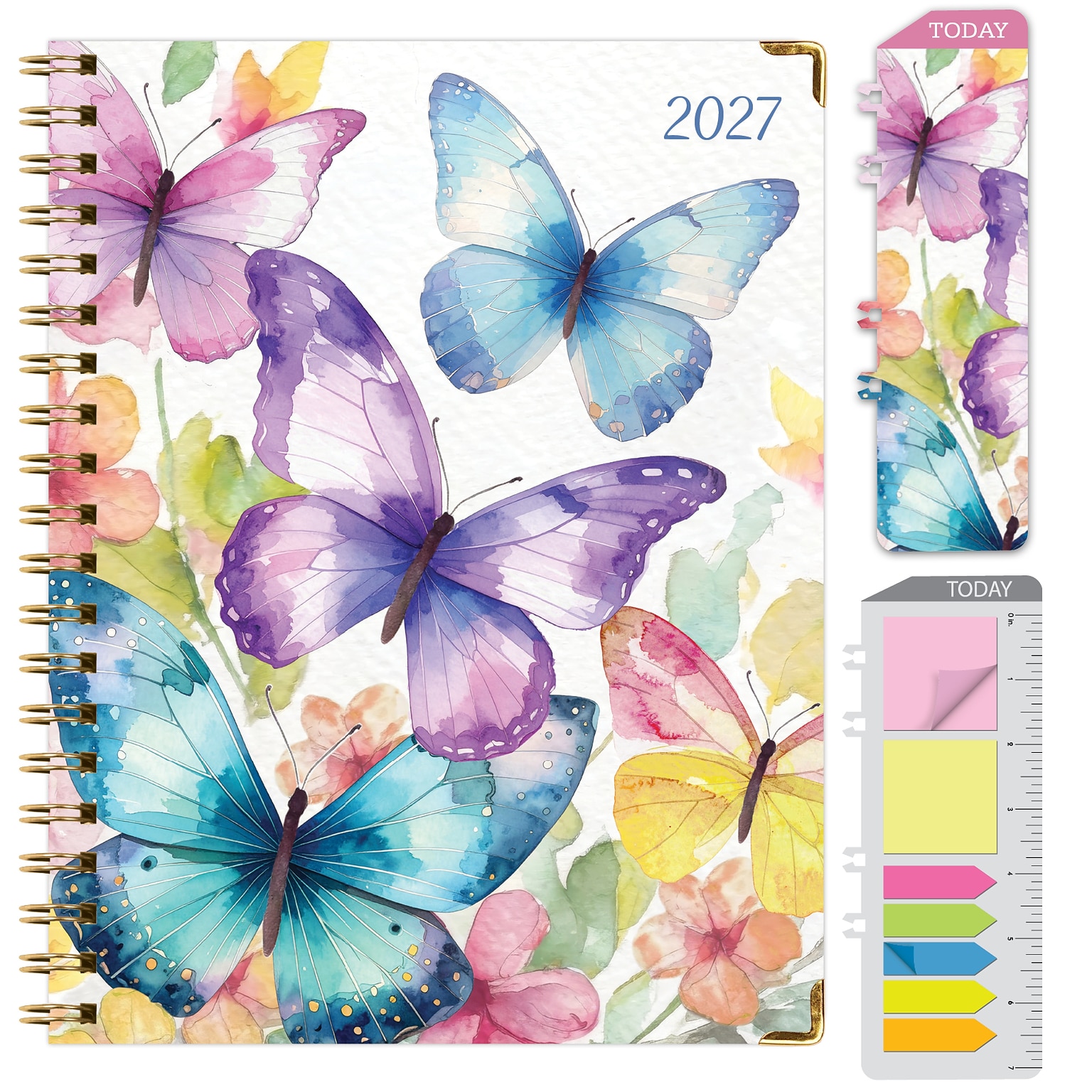 2027 Excello Brands 7.8 x 9 Weekly & Monthly Standard Planner, Paperboard Cover, Watercolor Butterflies (FSHN-CY27-79-33)