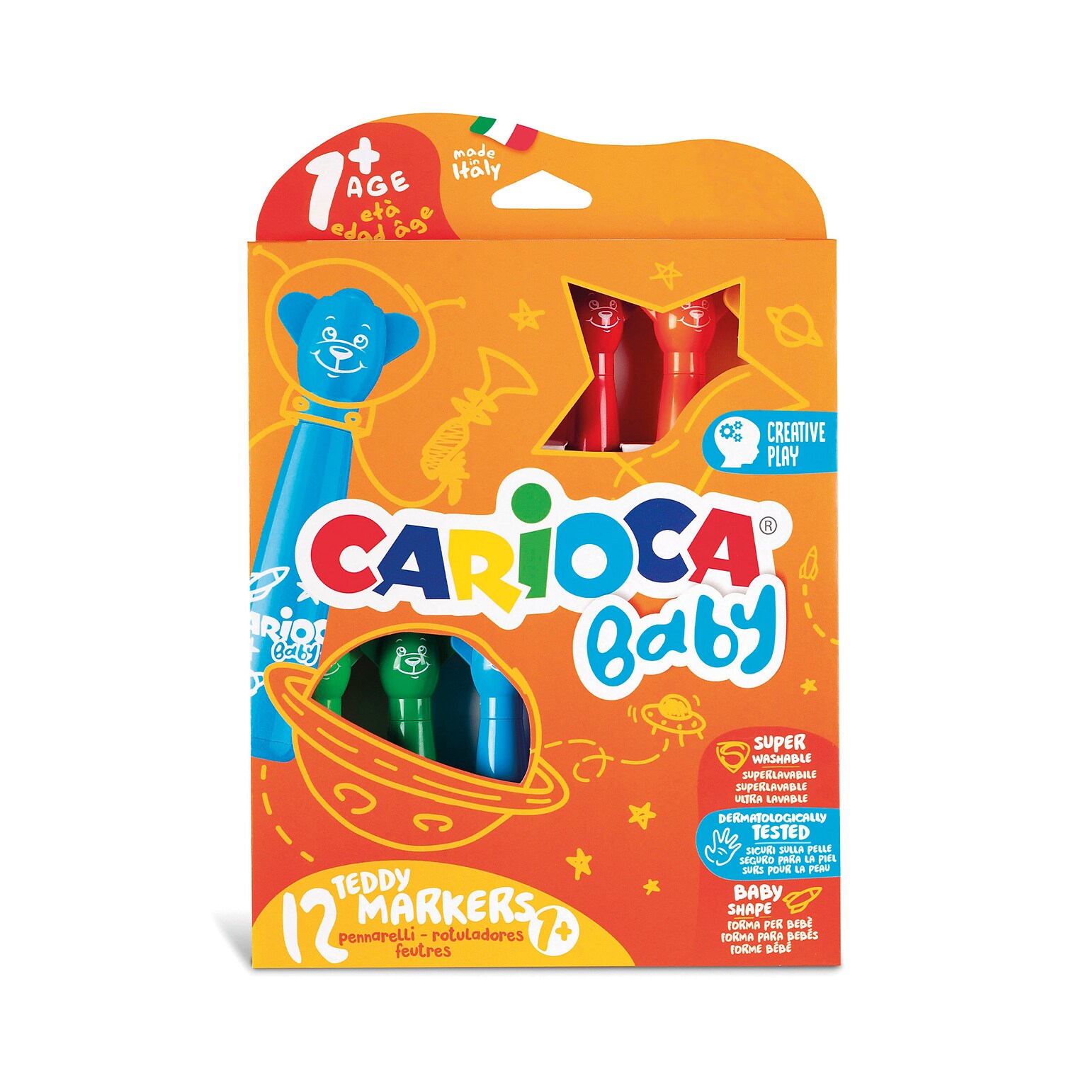 CARIOCA Baby Washable Kids Markers, Rounded Nib, Assorted Colors, 12/Set (CRA42816)