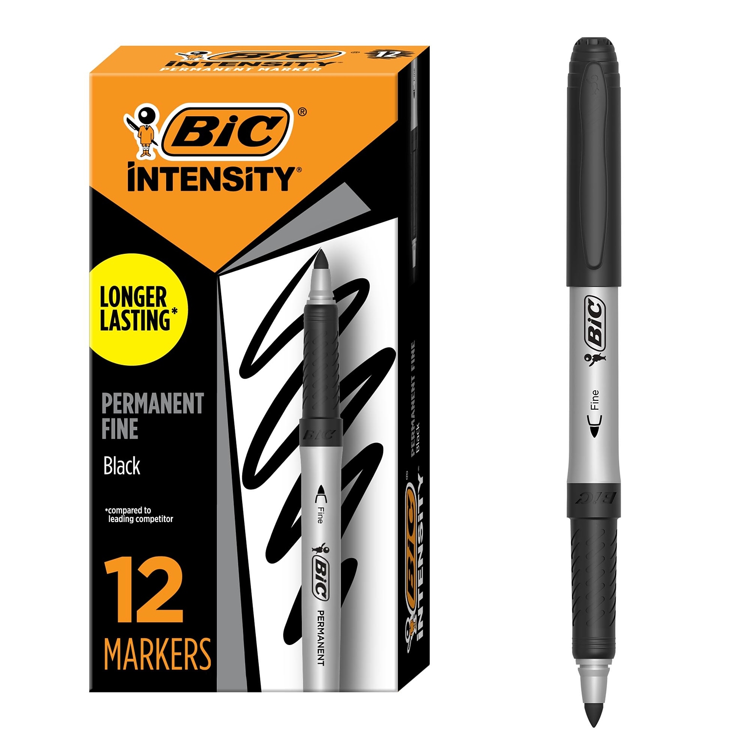 BIC Intensity Fine Permanent Markers, Chisel Tip, Black, 12/ Pack (GPMM11BLK)