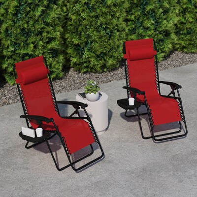 Flash Furniture Celestial Folding Reclining Lounge Chair, Red, 2 Pack (2GM103122SSRD)