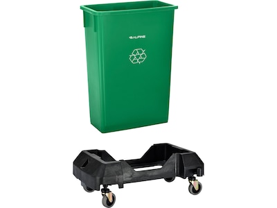 Alpine Industries Polypropylene Commercial Indoor Recycling Bin with Dolly, 23-Gallon, Green (ALP477