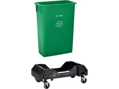 Alpine Industries Polypropylene Commercial Indoor Recycling Bin with Dolly, 23-Gallon, Green (ALP477-GRN-PKD)