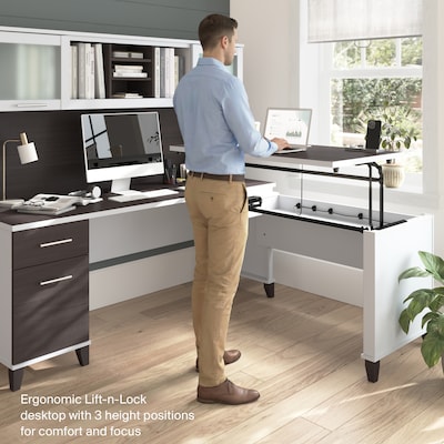 Bush Home Somerset 72" W Office Desk with Drawers and Hutch, Storm Gray (SET018SGWH)