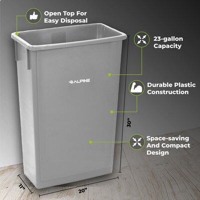 Alpine Industries Plastic Trash Can, 23 Gallon, Gray, 6/Pack (ALP477-GRY-6PK)