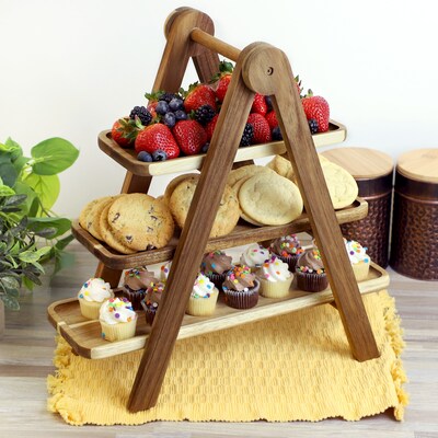 MegaChef Ladder Tray Set, Brown, 3 Tier, 4 Pieces (935122162M)