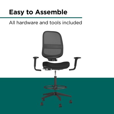 Workplace2.0™ Bedford Fabric Task Stool with Footrest and Lumbar Support, Black (UN60992)