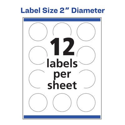Avery Laser/Inkjet Round Multipurpose Labels, 2" Dia., White, 60 Labels/Pack (94501)