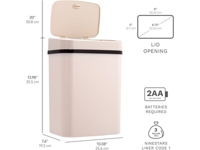 Nine Stars Plastic Sensor Trash Can, 3.2-Gallon, White (DZT-12-5WH)