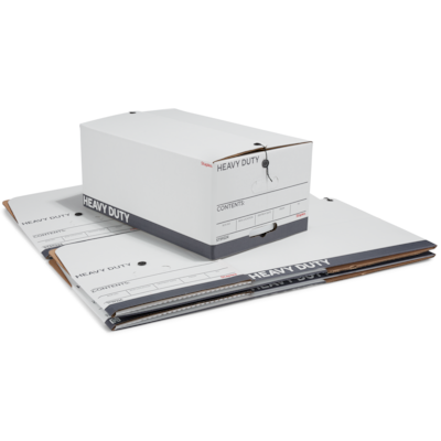 Staples Heavy Duty File Box, String and Button Lid, Legal, White/Gray, 4/Pack (TR59224)