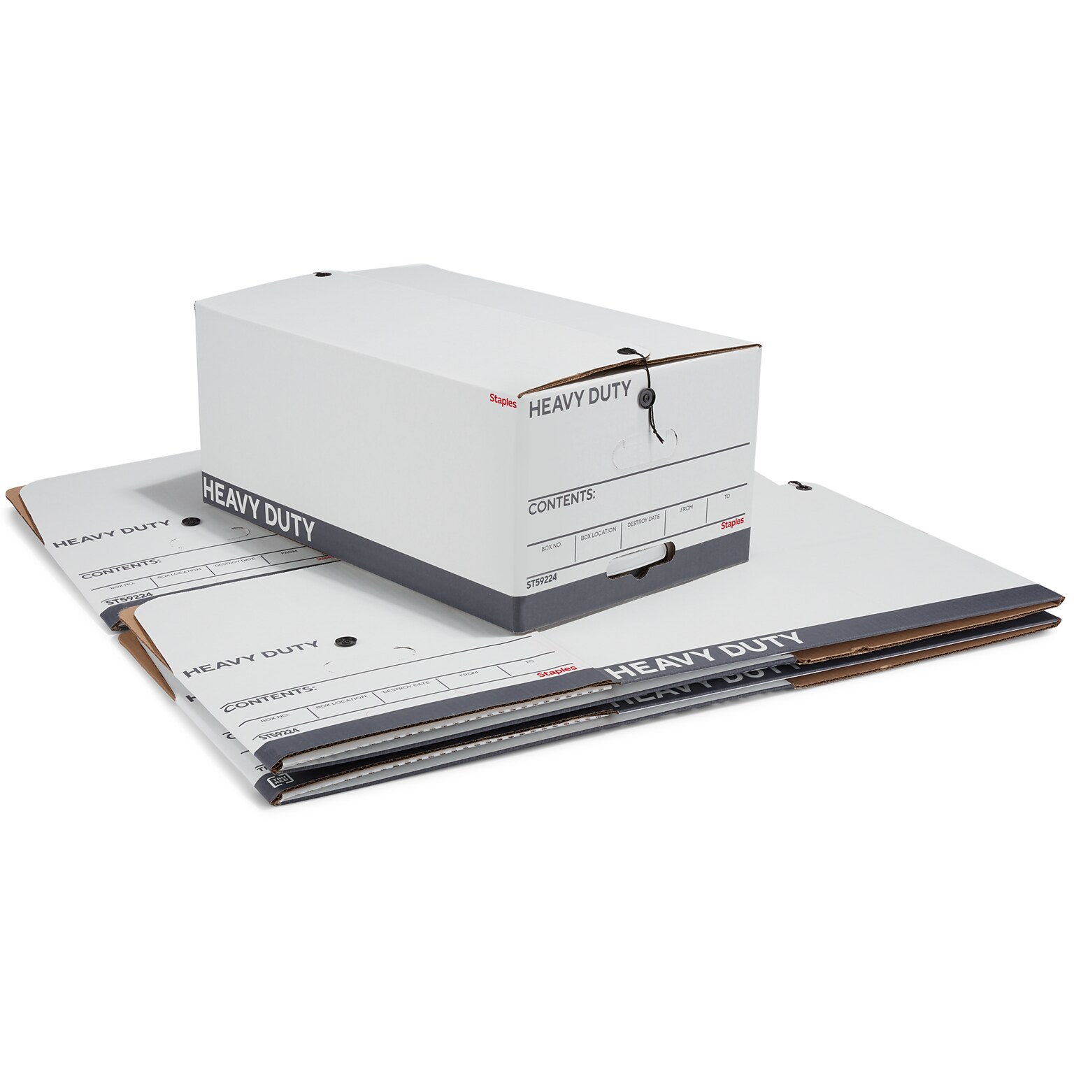 Staples Heavy Duty File Box, String and Button Lid, Legal, White/Gray, 4/Pack (TR59224)