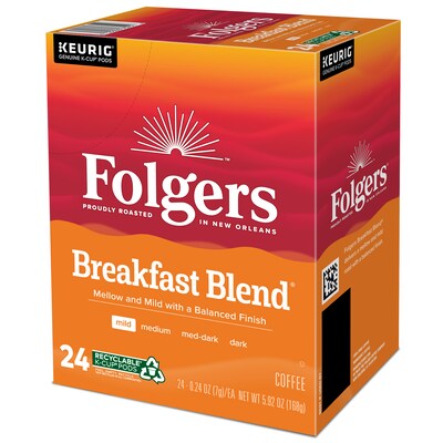 Folgers Breakfast Blend Coffee, Light Roast, 0.24 oz. Keurig® K-Cup® Pods, 24/Box (000370677/6684)