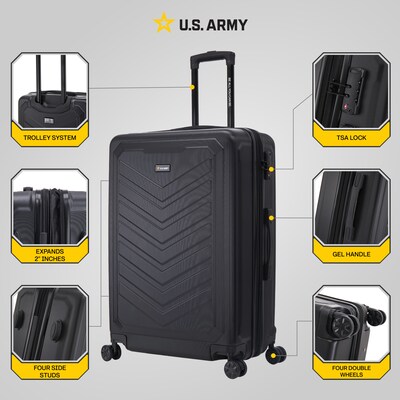 US Army FOX PRO 28 Hardside Suitcase, 4-Wheeled Spinner, TSA Checkpoint Friendly, Black (USLFPRO00L