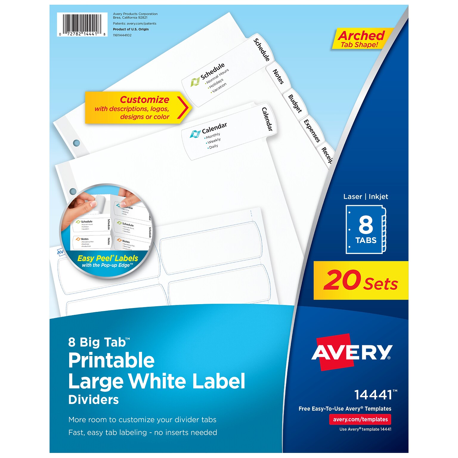 Avery Big Tab Printable Paper Dividers with Large White Labels, 8 Tabs, White, 20 Sets/Pack (14441)