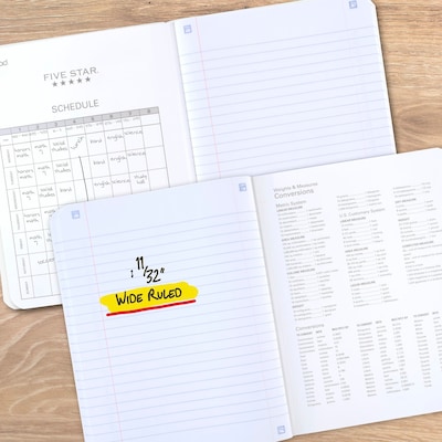 Five Star Composition Book Plus Study App, Wide Ruled, 80 Sheets, 7.5" x 9.75", 4 Pack, Assorted Colors (950033B)