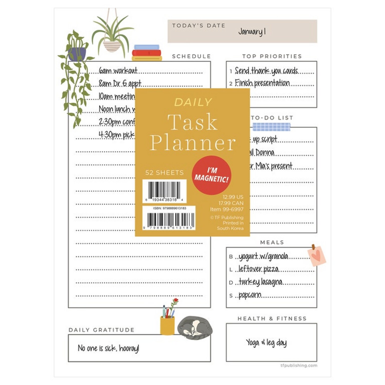 TF Publishing Daily Task Pad 6 x 8 Undated Standard, Paperboard Cover, Multicolored (99-6997)