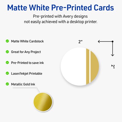 Avery Double-Dipped Gold Edge Matte Blank Card, White, 120/Pack (S00-D22)