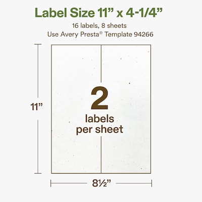Avery Hemp Rectangle Laser/Inkjet Multipurpose Labels, 11" x 4-1/4", Off-White (16/Pack)
