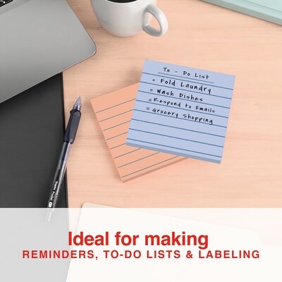 Staples Ultra Sticky Notes, 4" x 4", Stardust Collection, Lined, 100 Sheets/Pad, 6 Pads/Pack (ST62891)