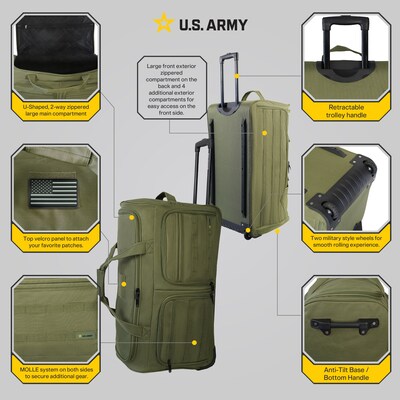 U.S. Army ROMEO 31" Polyester Telescoping Travel Duffel with Wheels, Tactical Green (USLROM31GRN)