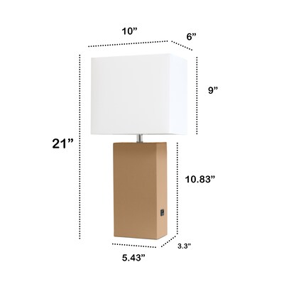 Lalia Home Lexington 21" Modern Bedside Table Lamp, White Rectangular Fabric Shade, Feit LED Bulb, Beige (LHT-3012-BG-LB)